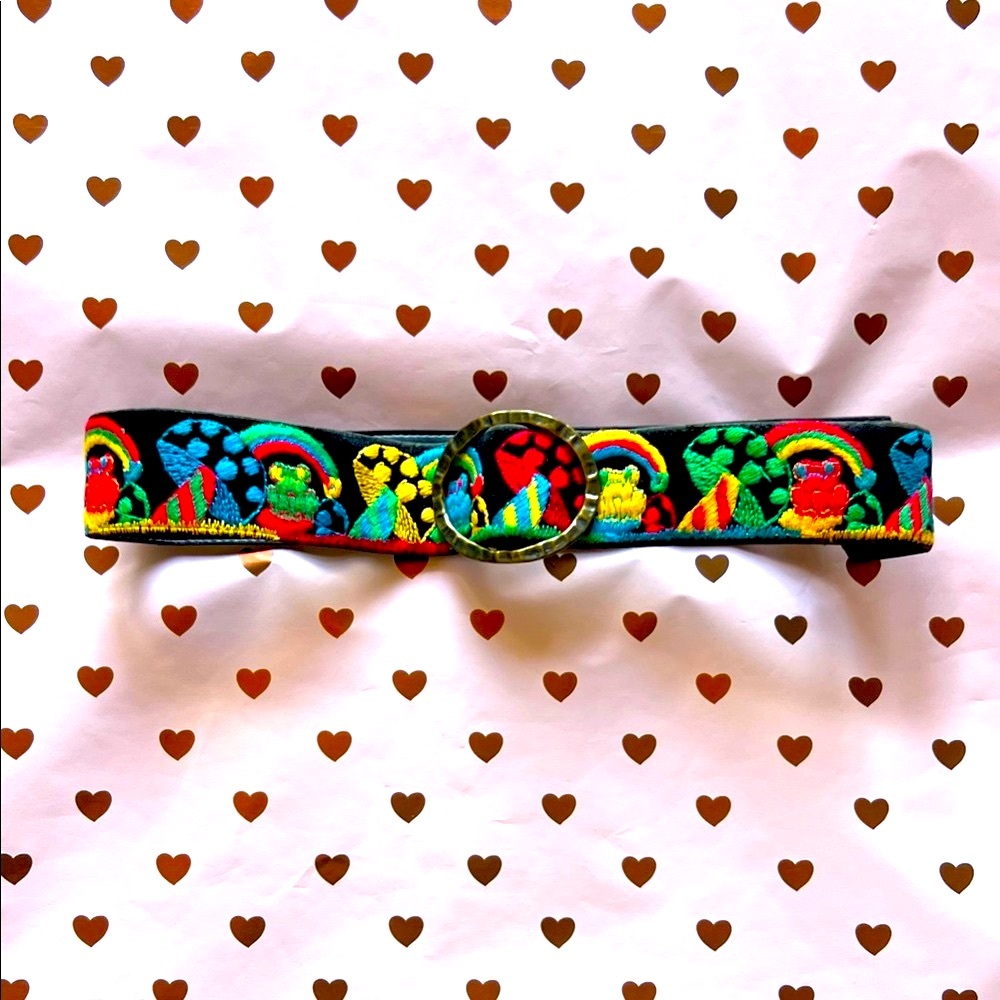 Embroidered Black Belt with Multicolor Design